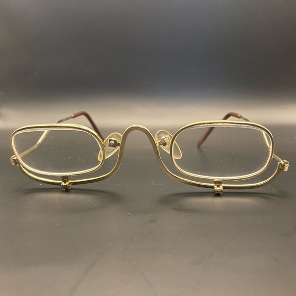 Vintage Reading Glasses | Gold Tone Hinged Flip Down Lens Steampunk  From Taiwan - Picture 1 of 8